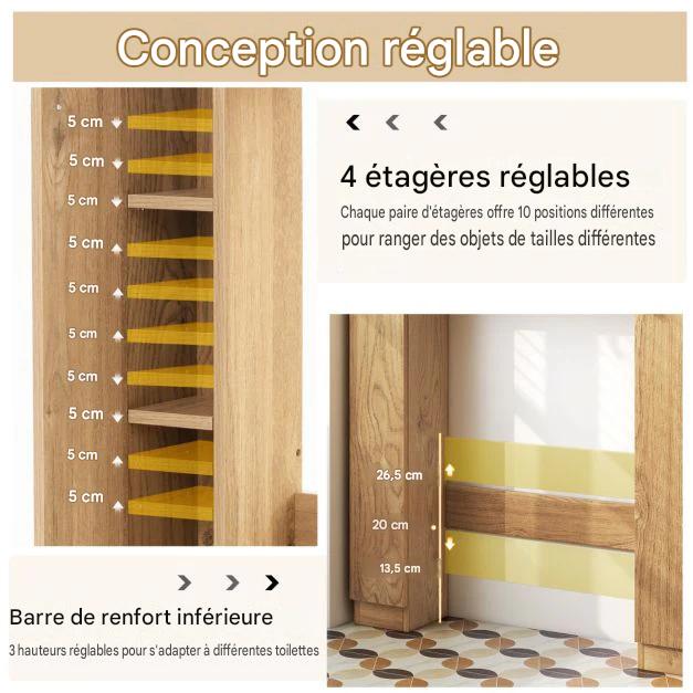 Armoire de toilette - Cost - avec double porte - 87,5x18x98 cm - Bois - Marron