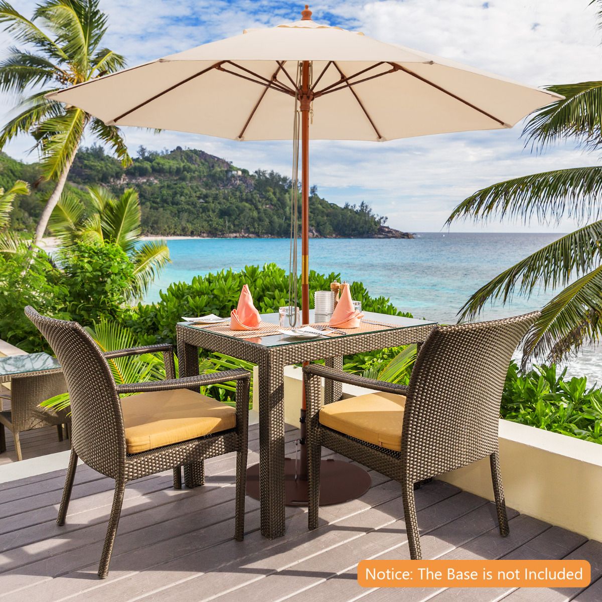 Coast Round Terrace Umbrella Beige Ø283 x 252,5 cm - Parapluie de marché en bois avec 8 baleines en fibre de verre