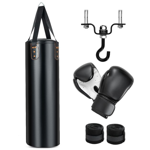 Coast Boxing Bag Set Black - Sac de frappe suspendu 4 en 1 avec gants de boxe 12OZ - 32 x 110 cm