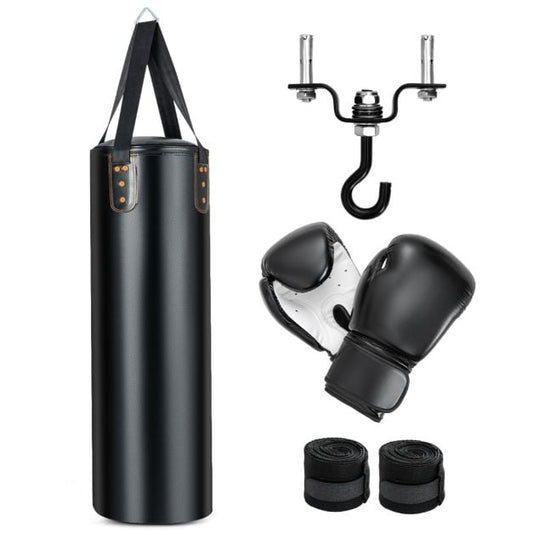 Coast Boxing Bag Set Black - Sac de frappe suspendu 4 en 1 avec gants de boxe 12OZ - 32 x 110 cm