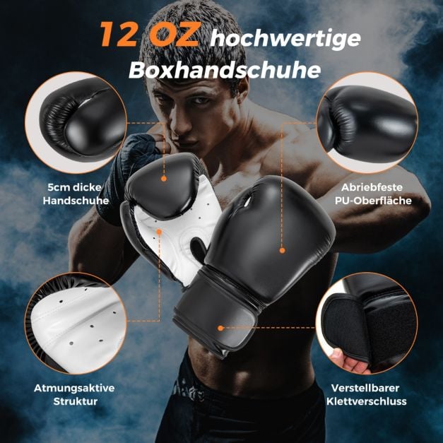 Coast Boxing Bag Set Black - Sac de frappe suspendu 4 en 1 avec gants de boxe 12OZ - 32 x 110 cm