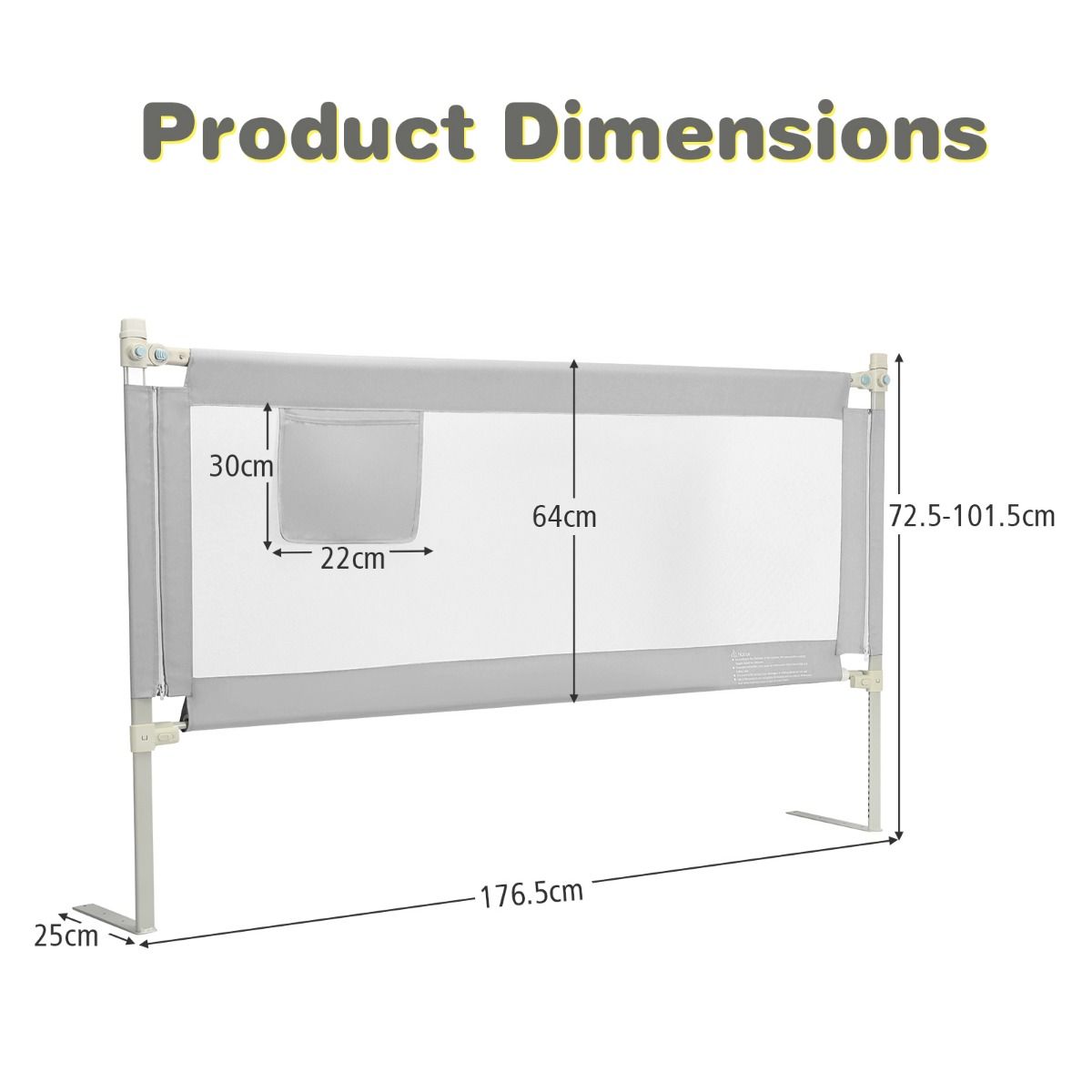 Coast Bed Rail Lockable 176.5 x 25 x 101.5 cm Grey - 24 hauteurs réglables et poche latérale