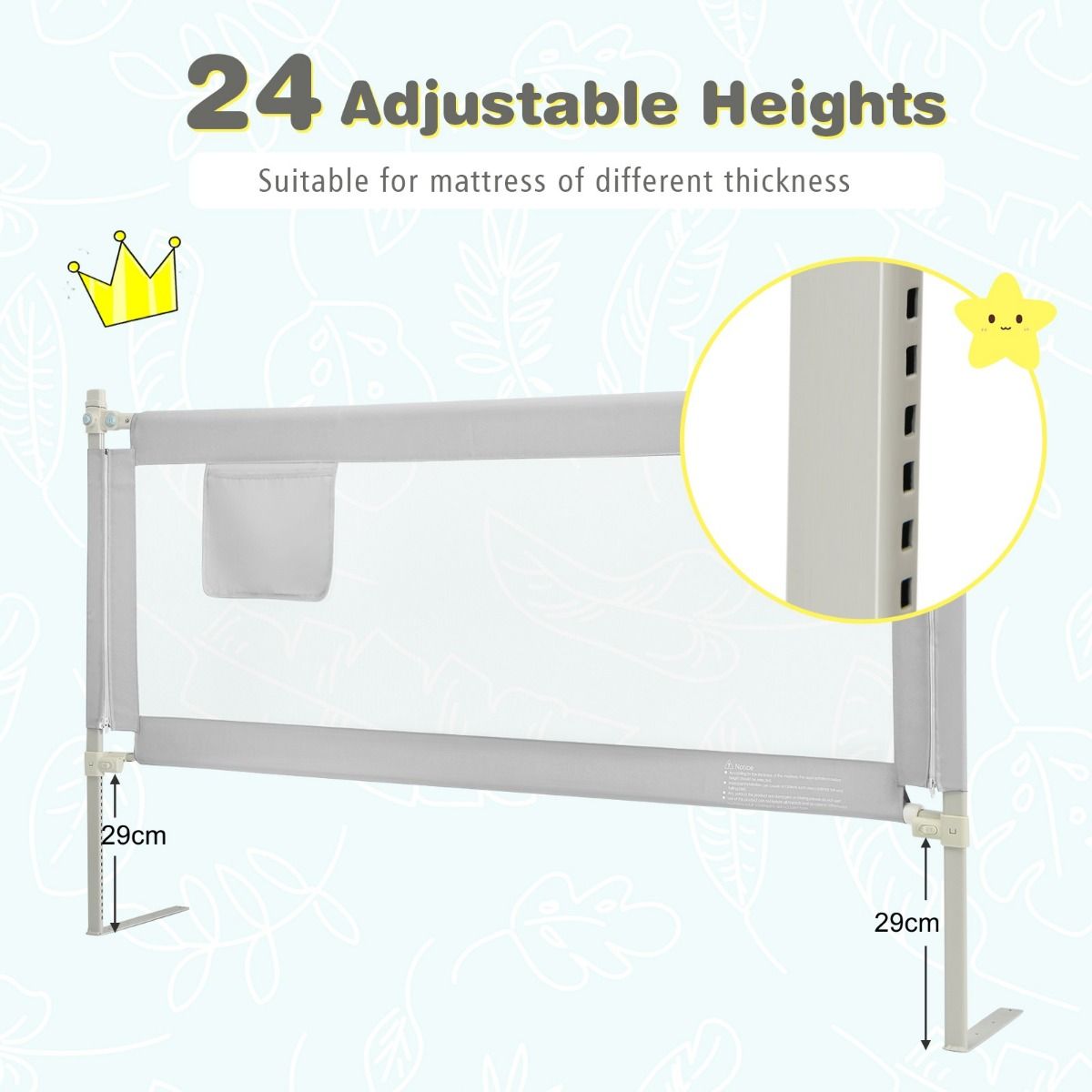 Coast Bed Rail Lockable 176.5 x 25 x 101.5 cm Grey - 24 hauteurs réglables et poche latérale