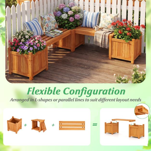 Coast Flower Box - Bois massif - Banc - Fond ouvert - 106x27x29 cm - Naturel