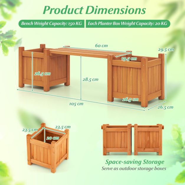 Coast Flower Box - Bois massif - Banc - Fond ouvert - 106x27x29 cm - Naturel