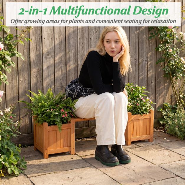 Coast Flower Box - Bois massif - Banc - Fond ouvert - 106x27x29 cm - Naturel