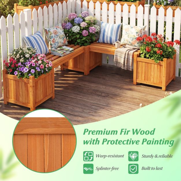 Coast Flower Box - Bois massif - Banc - Fond ouvert - 106x27x29 cm - Naturel