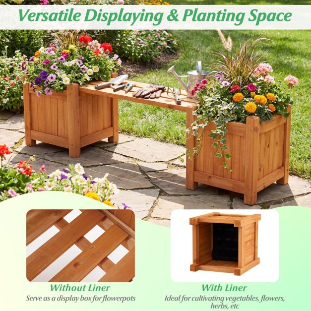 Coast Flower Box - Bois massif - Banc - Fond ouvert - 106x27x29 cm - Naturel