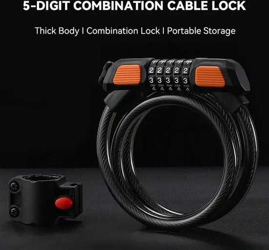 Garpex® Bicycle Lock Digit Lock - Cadenas Digit Lock pour bicyclette ou scooter électrique - Cadenas à câble - Noir avec fixation de support