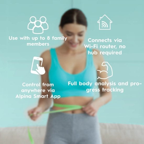 alpina Smart Home - Pèse-personne intelligent - avec analyse corporelle - incluant le poids, le pourcentage de graisse et la masse musculaire - avec application - jusqu'à 8 utilisateurs