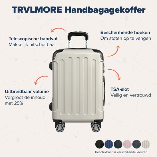 TRVLMORE Valise à main - 45L - Serrure TSA - Léger - Extensible - Trolley - 54x36x22cm - Champagne