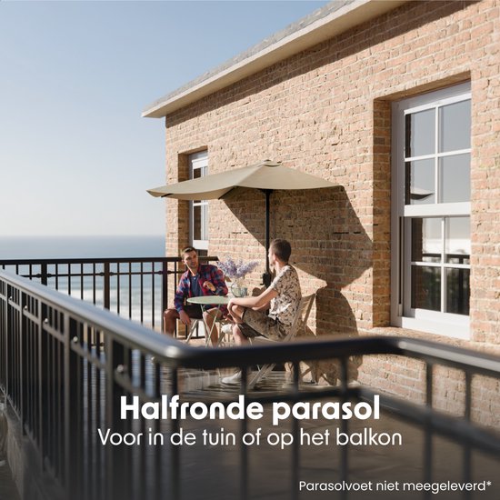 LifeGoods Parasol de balcon - Jardin - 270x135 cm - Parasol semi-circulaire - Imperméable - UPF50+ - Taupe