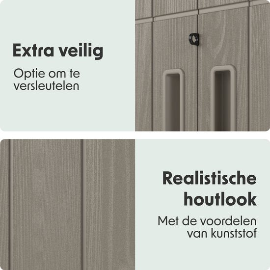 LifeGoods Garden Cabinet Vertical - 1340L - Armoire de rangement - Résistant à l'eau et aux UV - Coffre de jardin - Taupe
