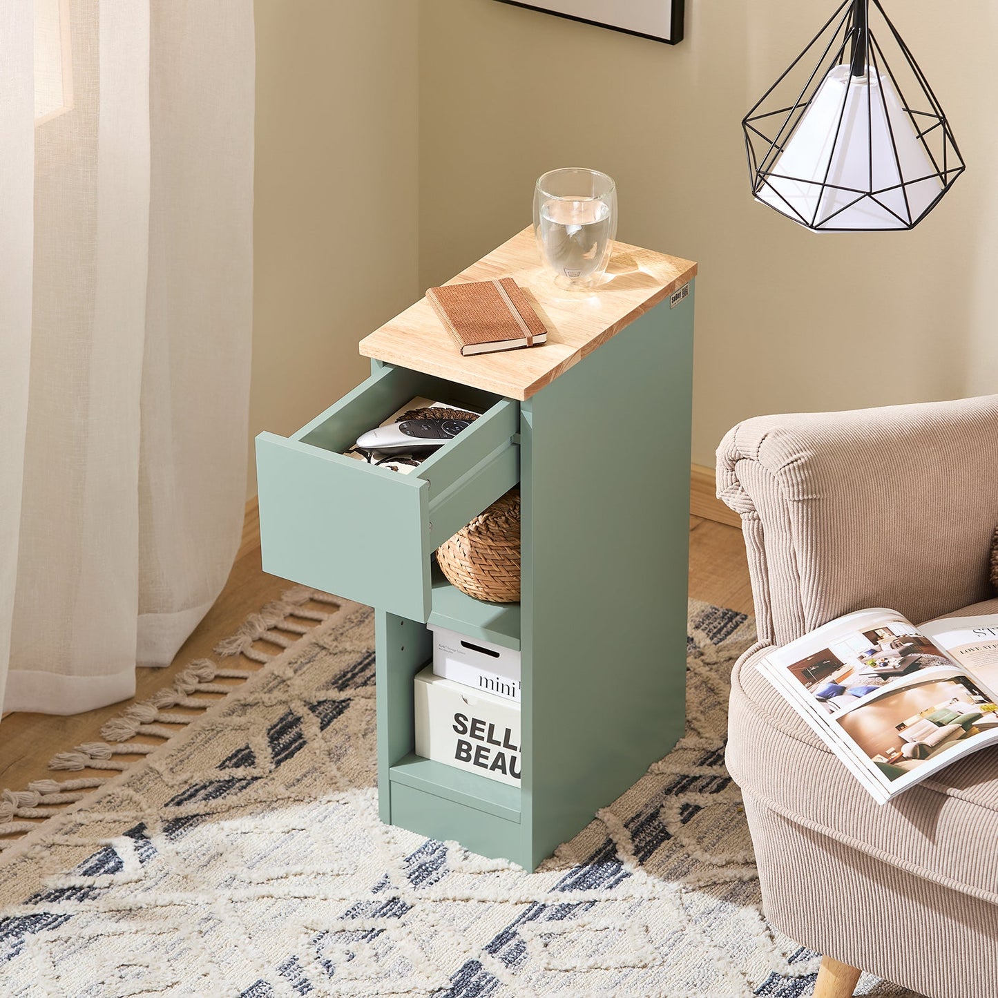 SoBuy FBT111-GR Table de chevet Vert 20x35x60 cm - Table d'appoint compacte avec tiroir