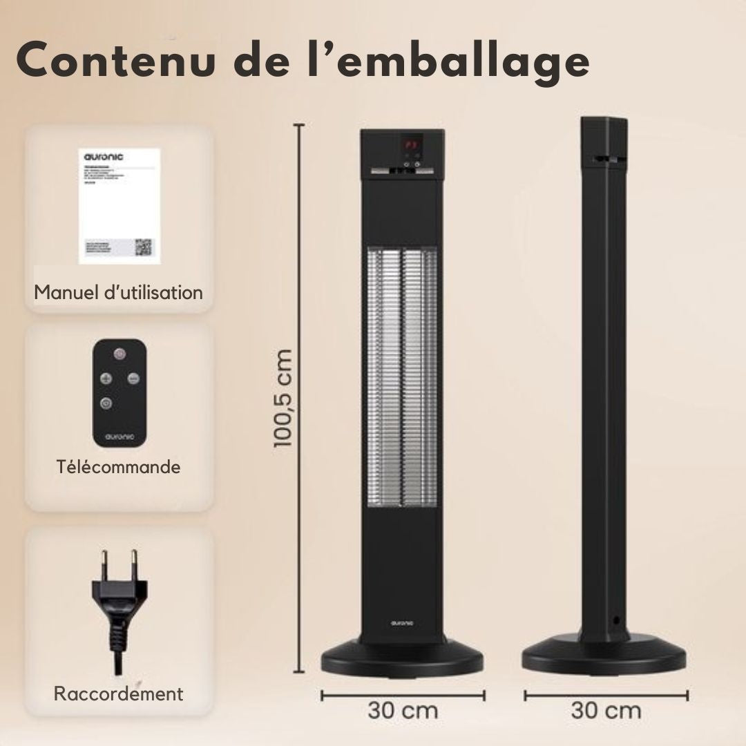 Chauffage infrarouge - Auronic - Debout - 20m2 - Electrique - 2000W - Télécommande - 3 niveaux - Noir