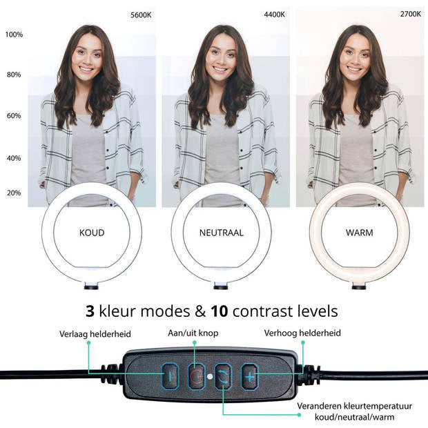 Ensemble de lampes annulaires - LURK® - LED de 8 pouces - Trépied réglable - Télécommande - Convient pour smartphone