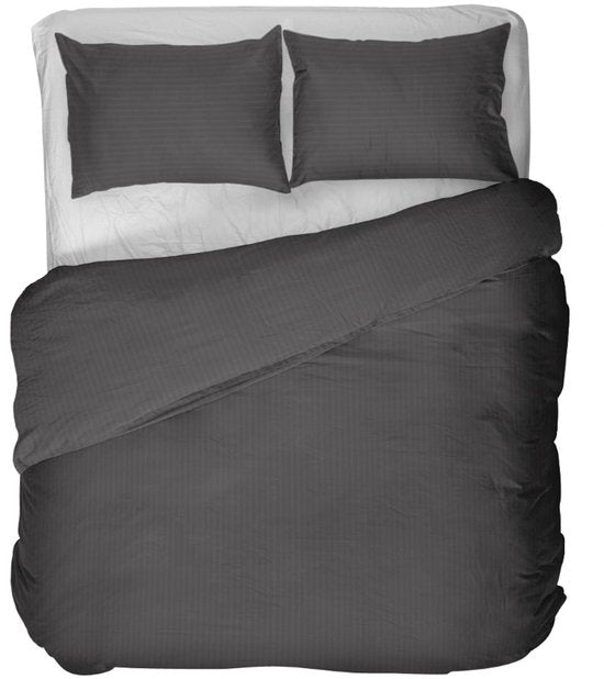 Housse de couette Kayori Elin en satin de coton - 260 x 200-220 cm + 2 taies d'oreiller - Lit jumeau - Anthracite