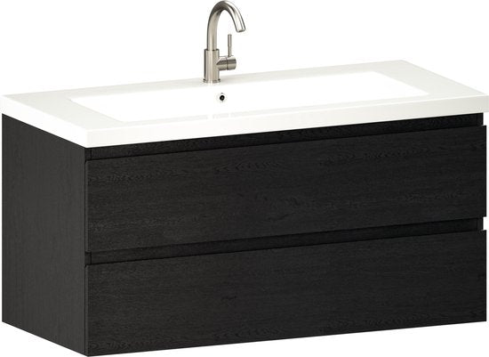 Meuble de salle de bains Mirlux en chêne noir 80 cm - Lavabo blanc - Ensemble de meubles de salle de bains - Meuble-lavabo en chêne noir