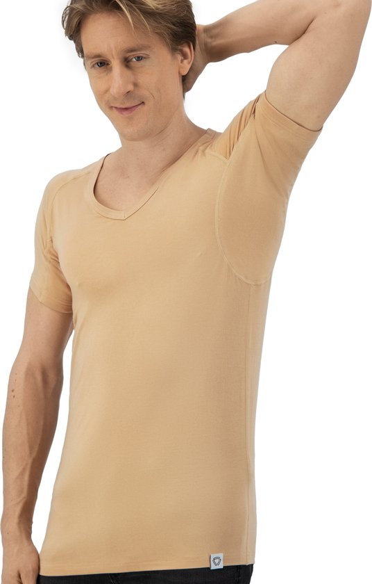 Anti Sweat Shirt - Fibershirts® - Coussinets d'aisselles cousus - Maillot de corps - Couleur chair - Col en V - Hommes - Taille XXL