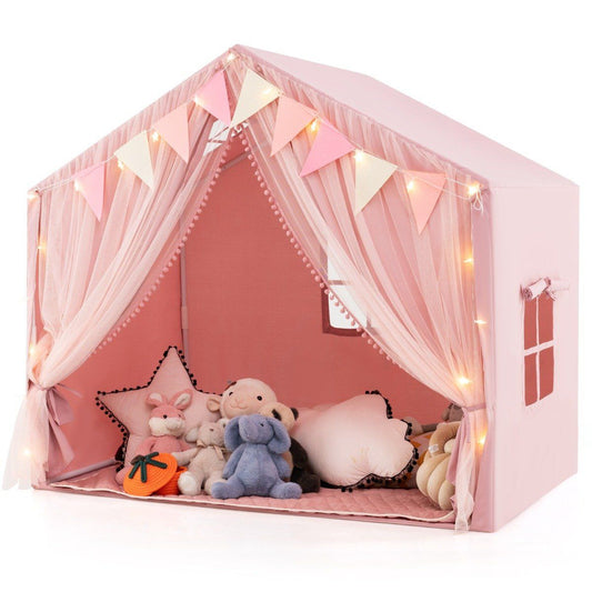 Tente de jeu pour enfants Coast - avec rideaux et guirlande lumineuse en forme d'étoiles - grande tente de jeu - rose