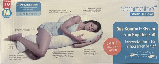 Dreamolino Swan - oreiller ergonomique pour dormir sur le côté - oreiller confort 7 en 1 - offre un soutien et une stabilisation - oreiller de grossesse - oreiller d'allaitement - oreiller de corps respirant