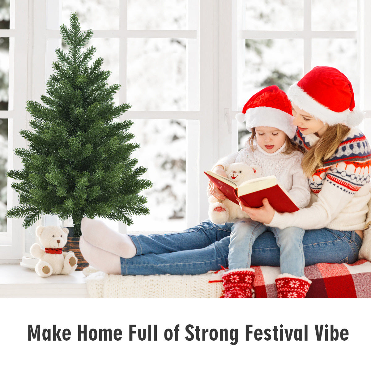 Costway Arbre de Noël Artificiel avec Pointes de Pin et Baies Rouges - Vert - 195cm