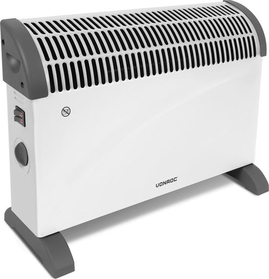 VONROC Chauffage électrique - Convecteur - 3 réglages : 750W/1250W/2000W - Thermostat réglable - Chauffe les pièces jusqu'à 24m2 - Boîtier très robuste - Silencieux - Blanc