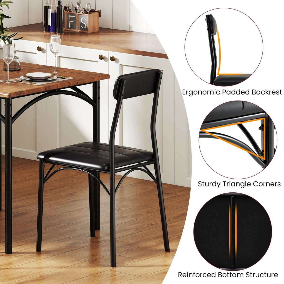 Ensemble de salle à manger Coast - table carrée avec 2 chaises - revêtement en simili cuir - noir et marron rustique
