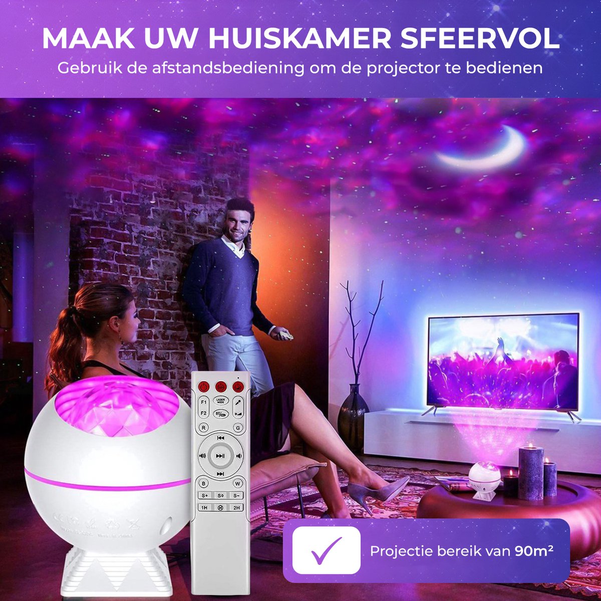 MostEssential Premium Star Projector - Bluetooth 5.0 - USB - 3000 lm - Blanc