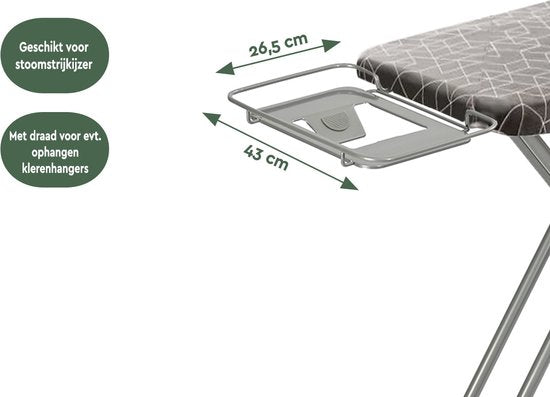 BRASQ Table à repasser IB300 avec housse de table à repasser et support de centrale vapeur - 122x43 cm Surface de repassage - Réglable en hauteur - 7 positions - jusqu'à 100 cm