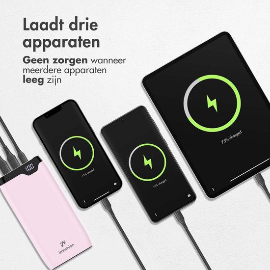 Batterie externe - imoshion - 20000 mAh - Chargeur rapide 22,5W - USB C & USB A - Powerbank adapté à iOS/Android - Rose clair