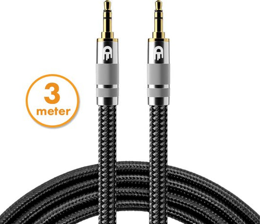 Premium AUX Cable 3.5 mm - Câble audio en nylon - plaqué or - mâle vers mâle - argent - 3 mètres