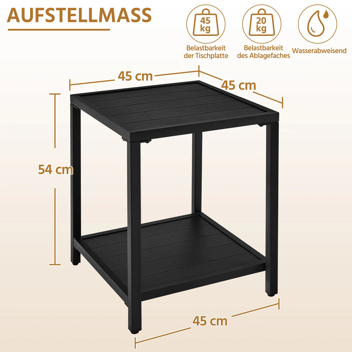 Yaheetech Table de jardin à deux niveaux, table d'appoint 45 × 45 × 54 cm, noire