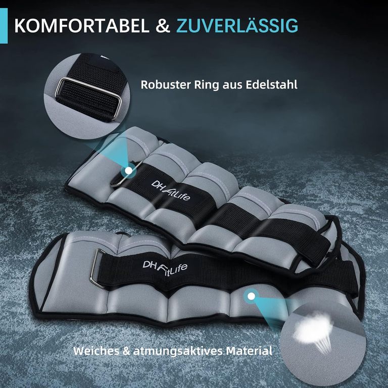 Haltères de cheville DH FitLife - Réglables de 0,5 à 4,5 kg - Lot de 2 - Réfléchissants