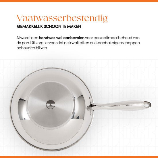 Poêle wok ELLE Gourmet Classique en acier inoxydable avec couvercle - Ø 28 cm - Sans PFAS - Induction