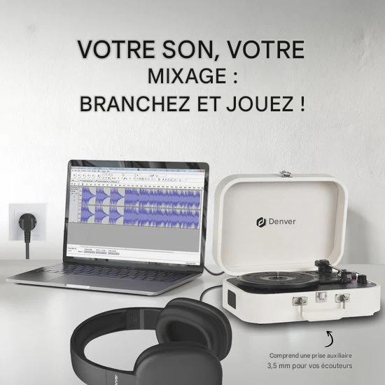 Denver Record Player - Haut-parleurs et amplificateur intégrés - Logiciel PC inclus - Auto-stop - Retro - VPL130