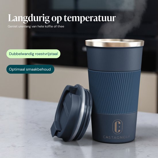 Mug isotherme Castagnola - Mug à café à emporter - Mug de voyage pour café et thé - Mug à thé - 510 ml - Acier inoxydable - Bleu foncé