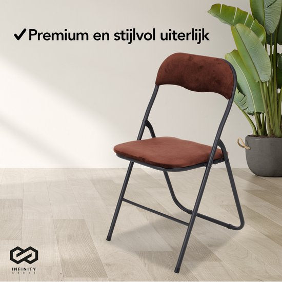 Infinity Goods Klapstoelen - Set van 4 - Vouwstoelen - Fluweel - Eettafelstoelen - Opklapbare Stoelen - 43 x 47 x 80 CM - Stoelen - Bruin