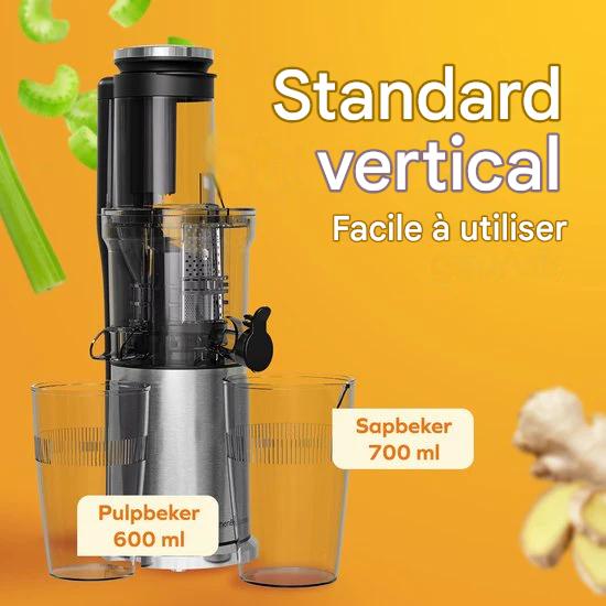 KitchenBrothers Extracteur de jus  - Vertical - Presse-agrumes - Presse-légumes et fruits - 80 mm - 750 ml - Gris