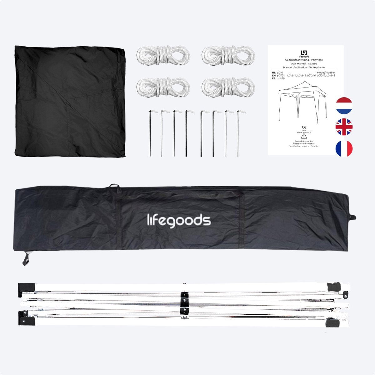 Tonnelle de jardin - LifeGoods - 3x3 m - Pliable - Imperméable - Avec sac de transport - Noir