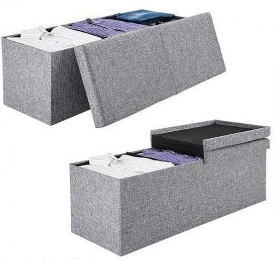 Banc Casaria avec rangement - 80x40x40cm 100L aspect lin - Gris clair