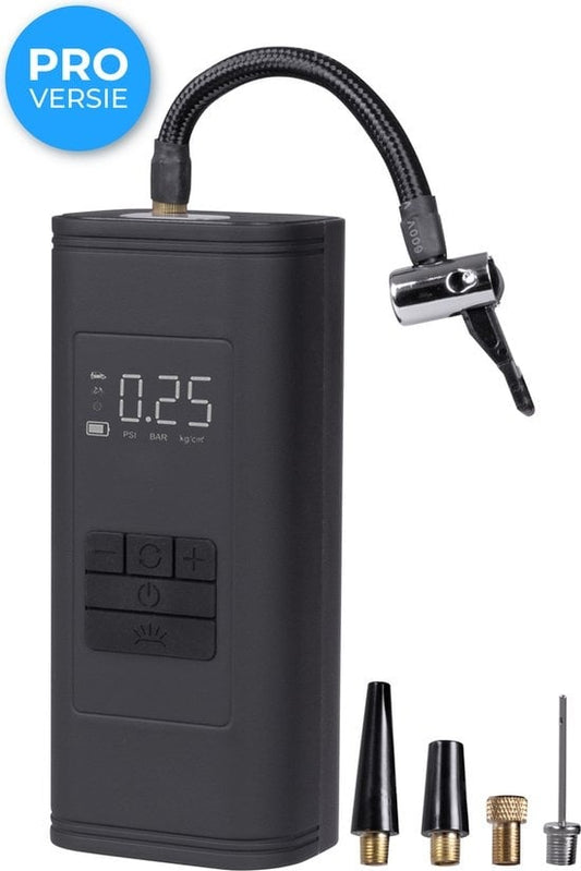 Nuvance - Pompe à pneu à compresseur - 4000mAH - Pompe électrique pour vélo - Compresseur d'air pour voiture, scooter, vélo, ballon et matelas pneumatique - Accessoires inclus - Lampe de poche - PRO