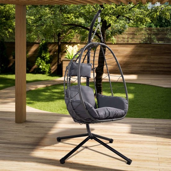 Polyrotan Hanging Chair Aria - Grey - Incl. base