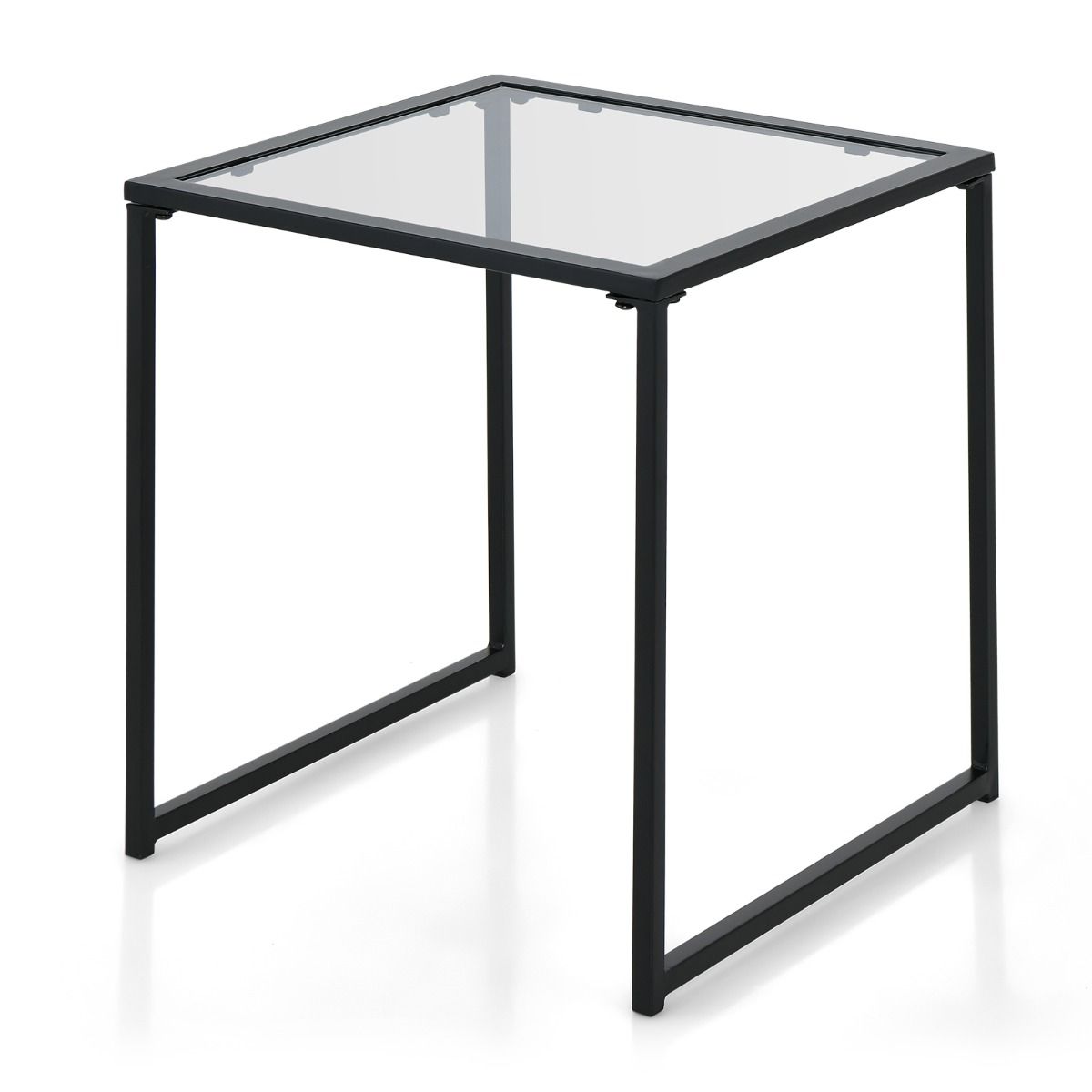 Coast Side Table 43x43x45 cm - Noir avec plateau en verre trempé - Table de jardin compacte pour l'intérieur et l'extérieur