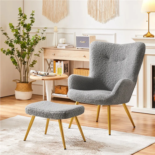 Yaheetech Wingback Chair - Tabouret - 70 x 67,5 x 97,5 cm - Gris