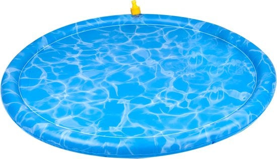 Tapis d'eau pour chien - Ø100 CM - Tapis de bain et de refroidissement pour chien - avec arroseurs - s'adapte à pratiquement tous les tuyaux d'arrosage - PVC - Bleu