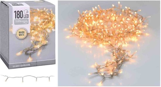 Lumières LED - 180 LED - 13,5 mètres - Blanc chaud - Cordon transparent