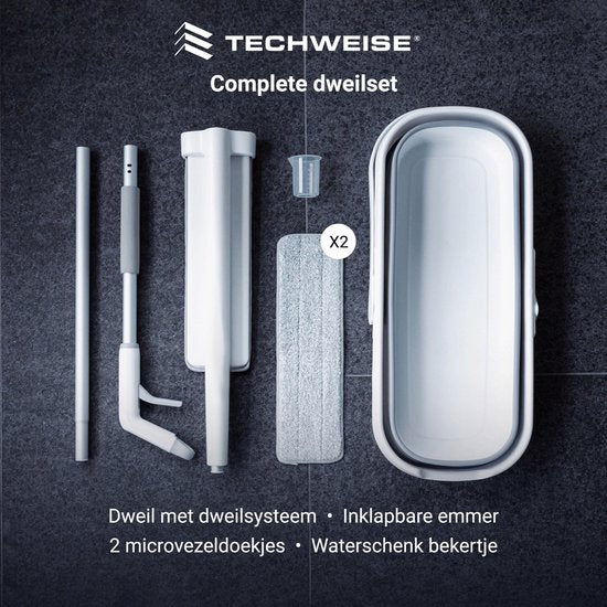 Techweise Système de nettoyage 4 en 1 avec vaporisateur et seau pliable avec 2 vadrouilles supplémentaires en microfibre - Ensemble de nettoyage avec fonction de vaporisation - essuie-plancher - vadrouille - vadrouille avec essoreuse