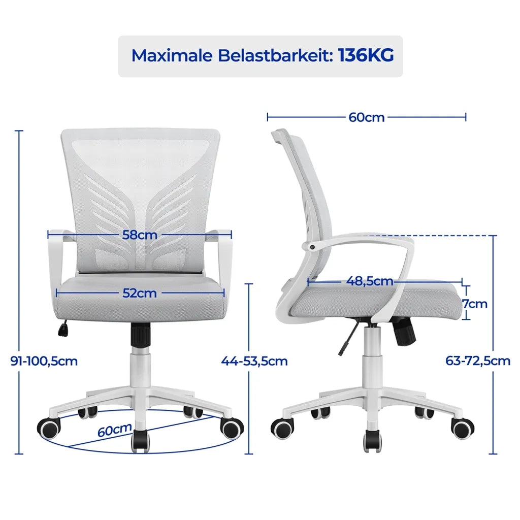 Yaheetech Siège de bureau - Ergonomique - Gris clair - Réglable