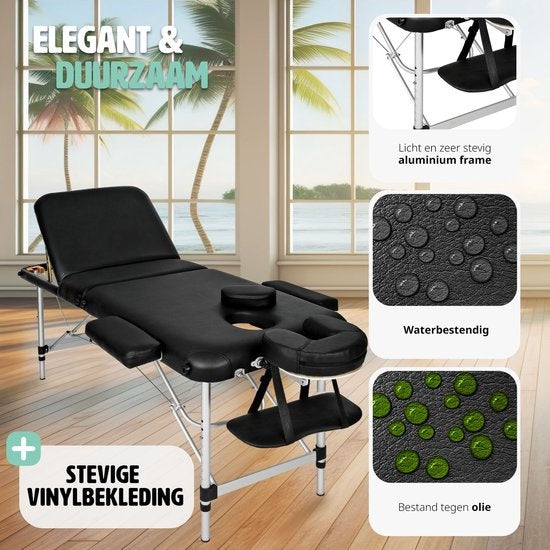 Table de massage mobile en aluminium 3 zones - noire - table de traitement - divan de traitement - sac de rangement inclus - pliable